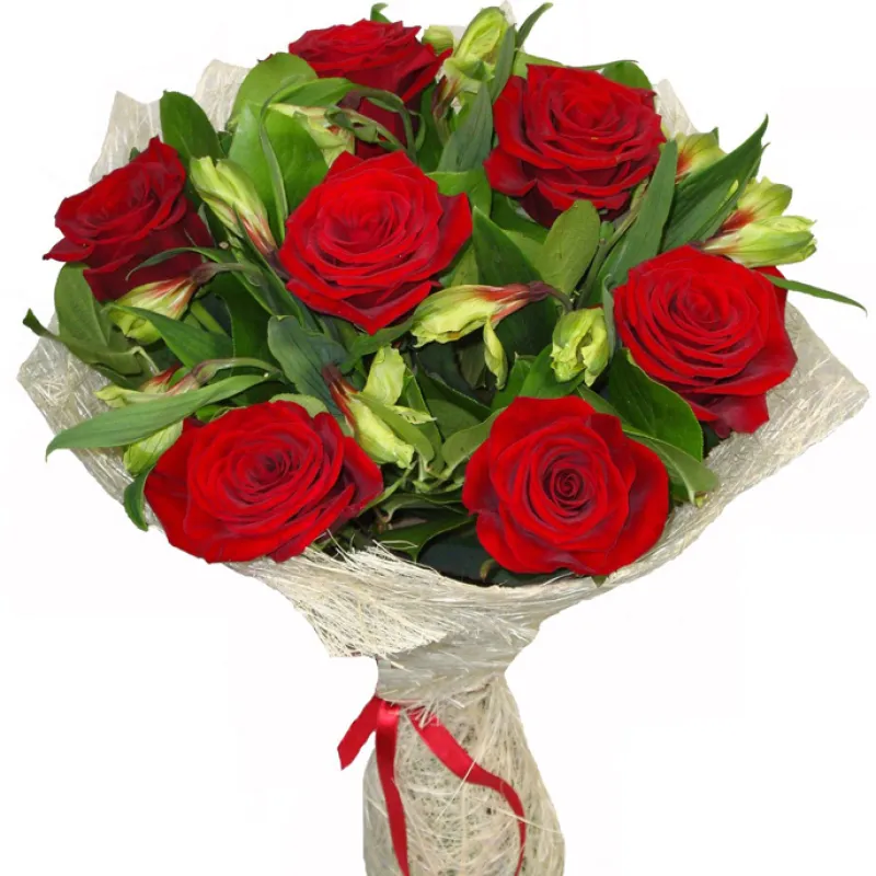 Букет из 7 роз с альстромерией, доставка Медногорск